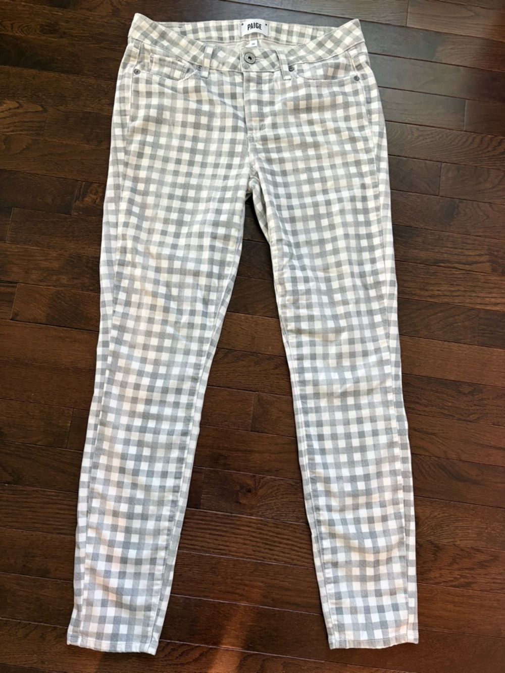 Paige Gingham Verdugo Ankle Jeans Gray White Check Sz 30 Preppy Grandmillennial